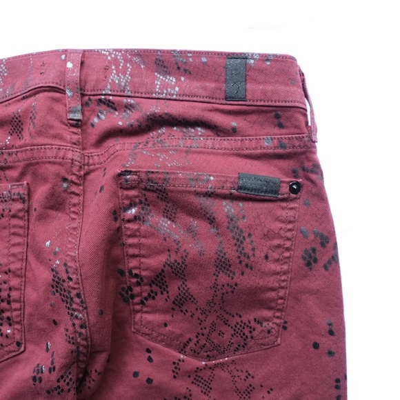 7 For All Mankind Jeans Burgundy Snakeskin Print Lowrise Skinny Jeans sz 28 - Picture 5 of 8